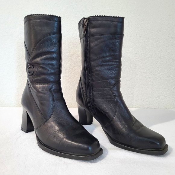 Janita Shoes - Janita Calf High Heeled Boots 22890, Black SZ 37